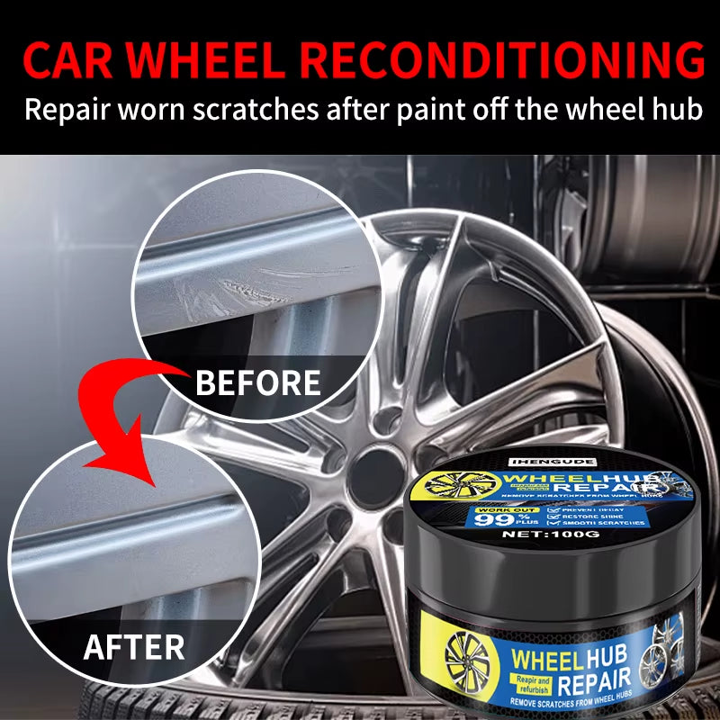 1 Piece 100G Universal Wheel Hub Repair Kit, Car Wheel Care Polishing Paste, High Quality Wheel Hub Care Wax, Traceless Scratch Repair, Free Sponge